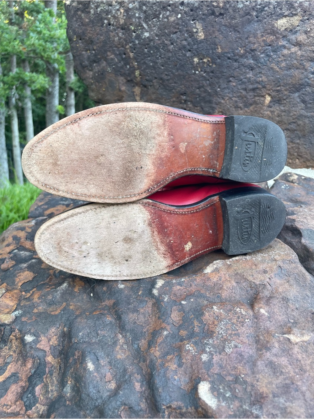 Justin Boots Red Leather Western Cowboy Roper Boots size 8 - Picture 8 of 11